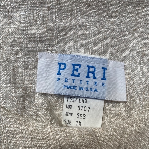 Peri Petites Flax Blend Button Front Midi Dress Beige Linen Look Made in USA M - Picture 14 of 15